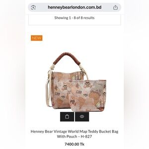 Authentic Henney Bear Vintage World Map Teddy Bucket Bag With Pouch